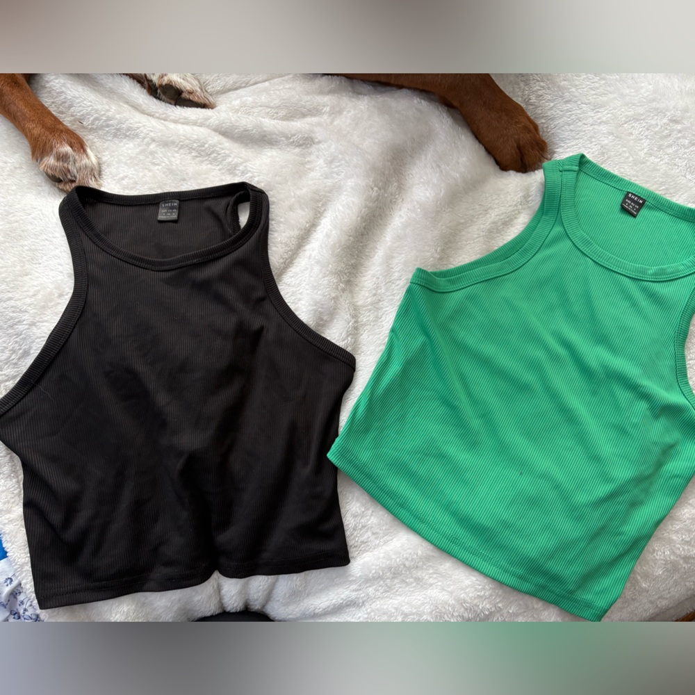 SHEIN Women's Black and Green Tank Tops